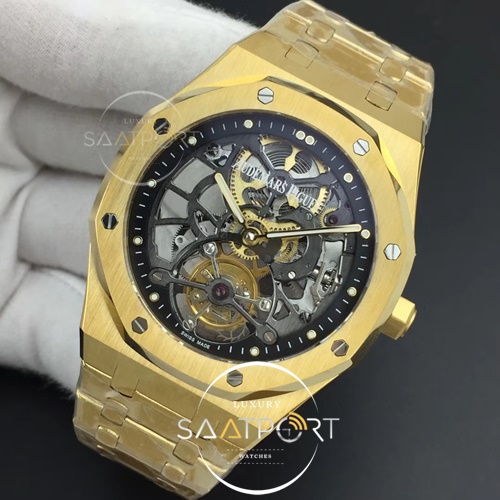 Royal Oak Tourbillon Extra-Thin Openworked R8F YG Skeleton Dial on YG Bracelet V2