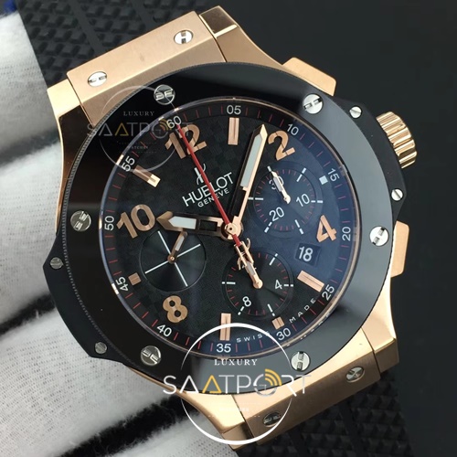 Hublot Big Bang 44MM HBBV6 Rose Gold Polished Ceramic Bezel CF Black Dial Full RG Ceramic on Black Rubber Strap HUB4104