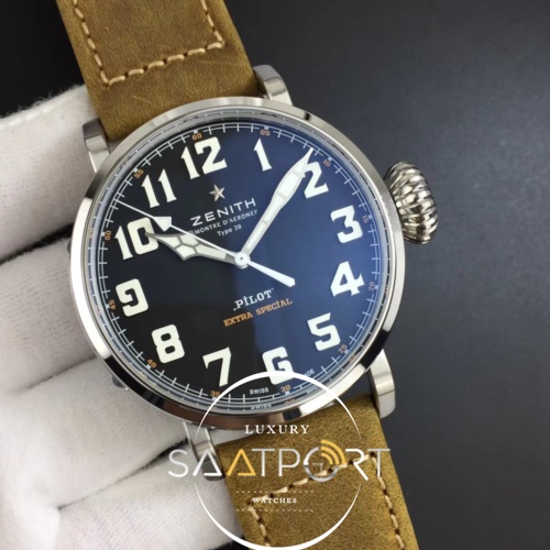 Pilot Type 20 Extra Special SS 45mm Black Dial on Brown Asso Strap