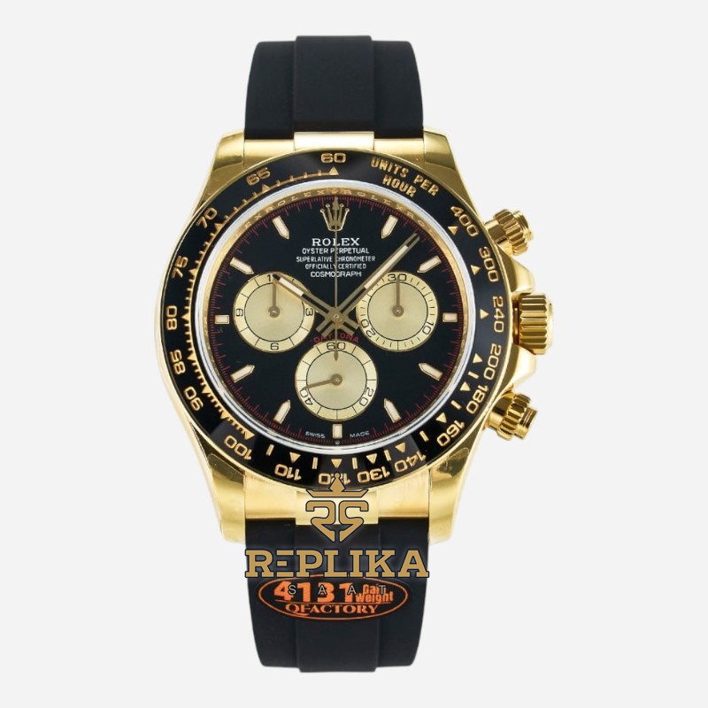 Rolex Daytona 126518LN Black Dial QF Factory 40mm Gold Case Oysterflex 4131 Super Clone ETA