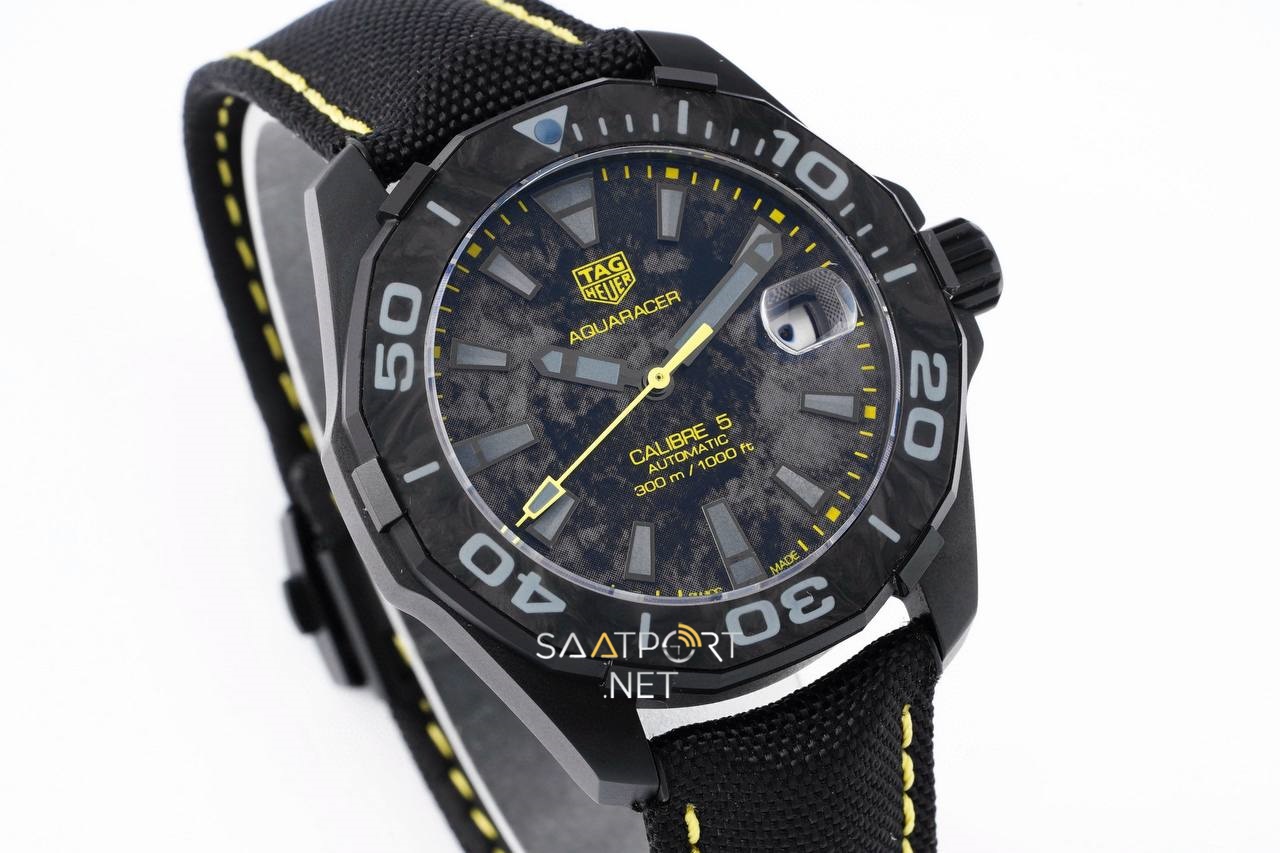 Aquaracer 300M Calibre 5 Special Carbon Black-Yellow Clone ETA