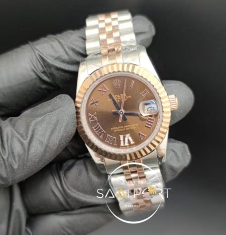 Rolex Datejust Roma Rakamlı Taşlı Kahve Kadran Tırtıklı Bezel Otomatik Mekanizma