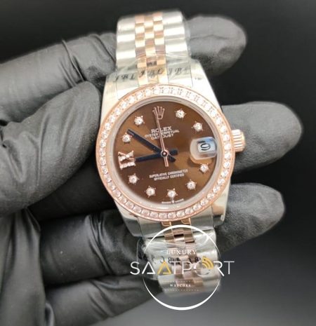 Rolex Datejust Baget Taşlı Roma Rakamlı Kahve Kadran Jubile Kordon Otomatik Mekanizma