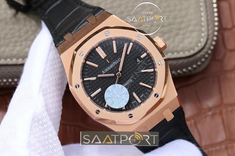 Audemars Piguet Royal Oak Rose Gold Black Leather