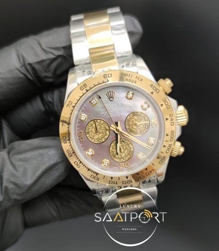 Rolex Saat Otomatik Daytona Taşlı Kadran Gold Bezel Çelik Kordon