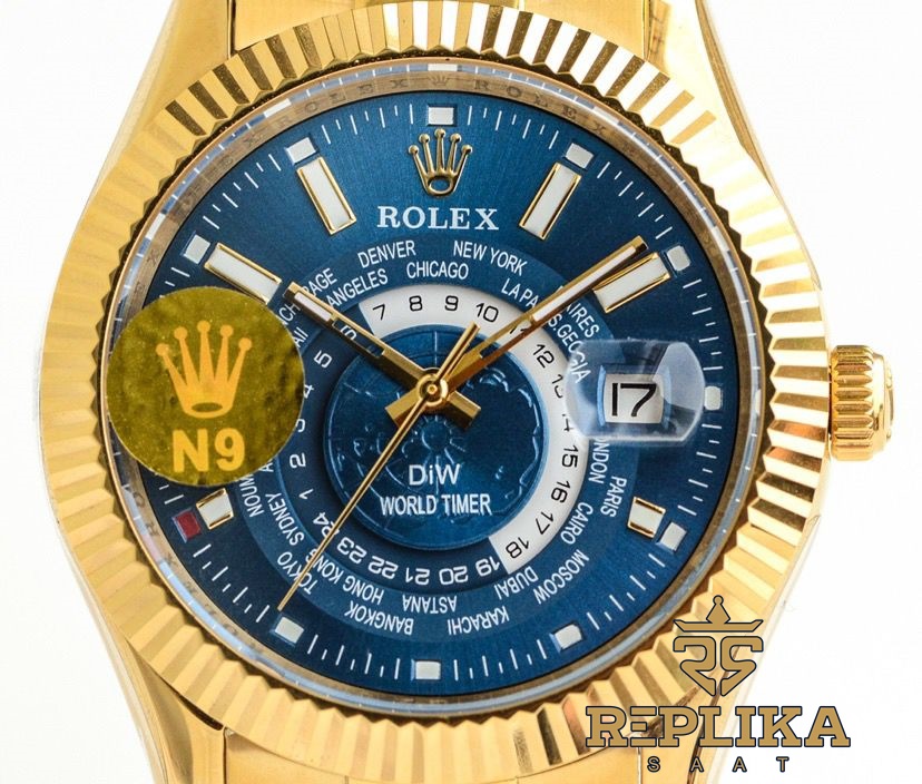 Rolex Sky-Dweller 904L Gold Diw World Timer Blue Dial 42mm Oyster Super Clone ETA