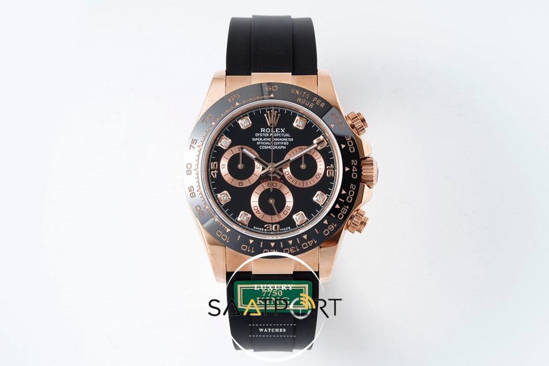 Rolex Daytona 116515 King Factory Taşlı Siyah Kadran 40 mm 904L Rose Kasa Super Clone ETA