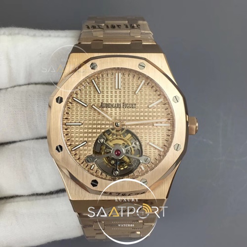 Royal Oak RG Tourbillon Rose Gold Textured Dial on SS Bracelet