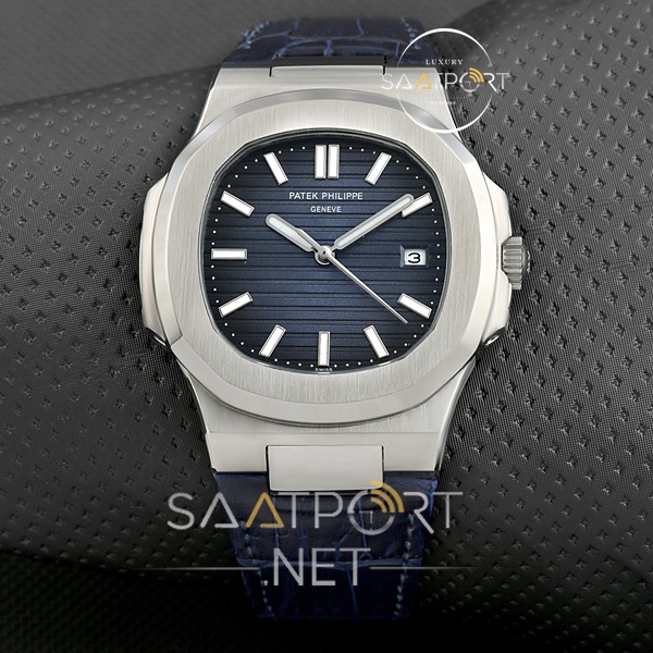 Patek Phılıppe Nautilis mavi kadran deri kordon otomatik