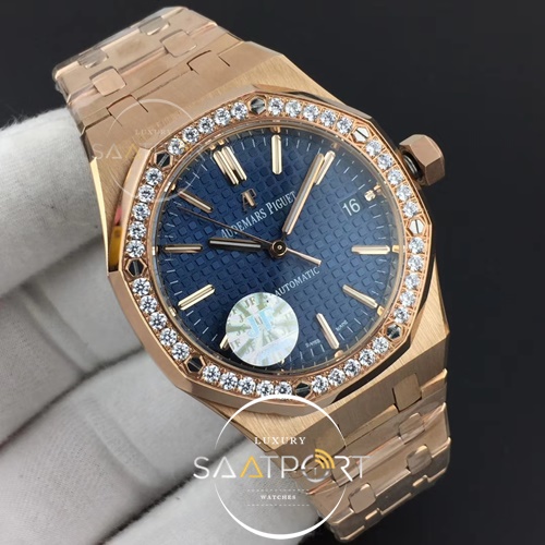 Royal Oak 37mm 15450 RG JF 1-1 Best Edition Diamonds Bezel Blue Dial on RG Bracelet A3120 V3