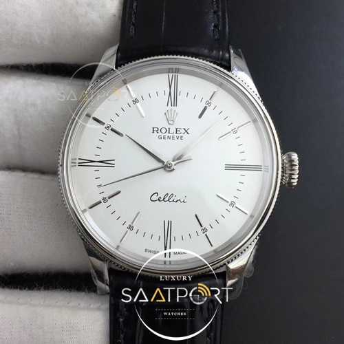 Rolex Cellini Time 50509 SS MKF Best Edition White Dial Roman Marker on Black Leather Strap A3132 V4