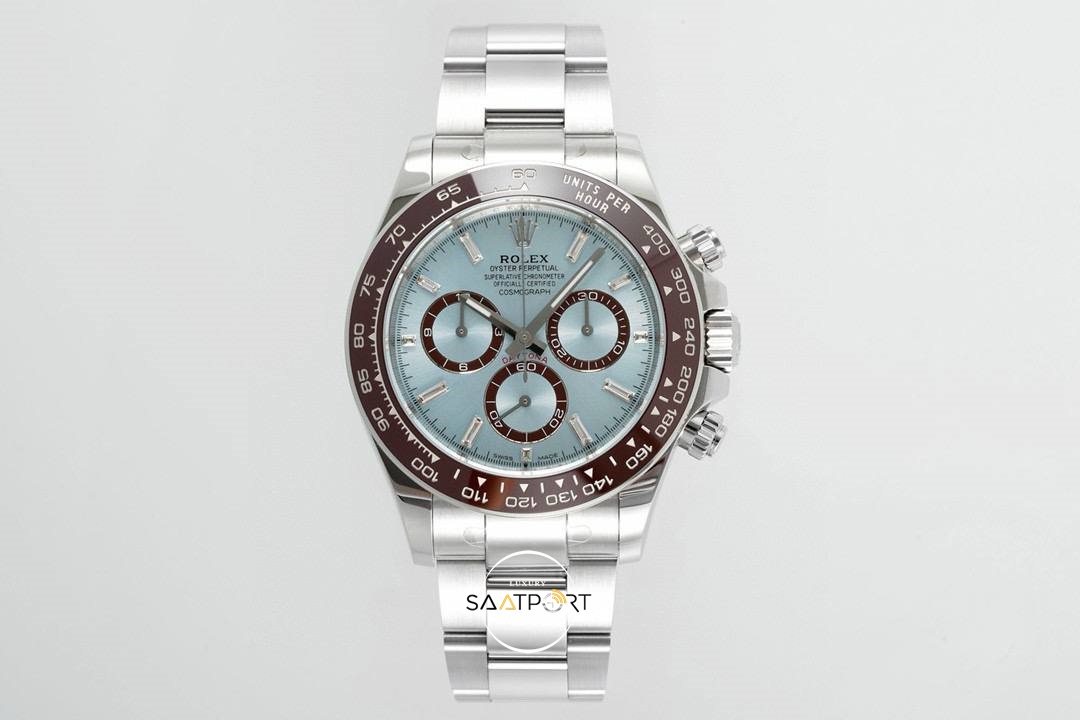 Rolex Daytona Platinum Ice Blue Baguette 4131 Mekanizma Super Clone ETA