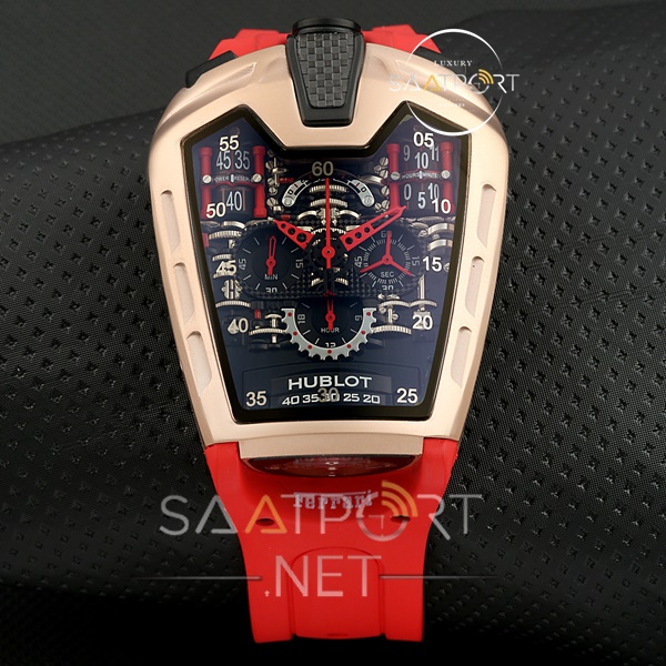 Hublot La Ferrari Cronometreli Gold Kırmızı Silikon Kordon