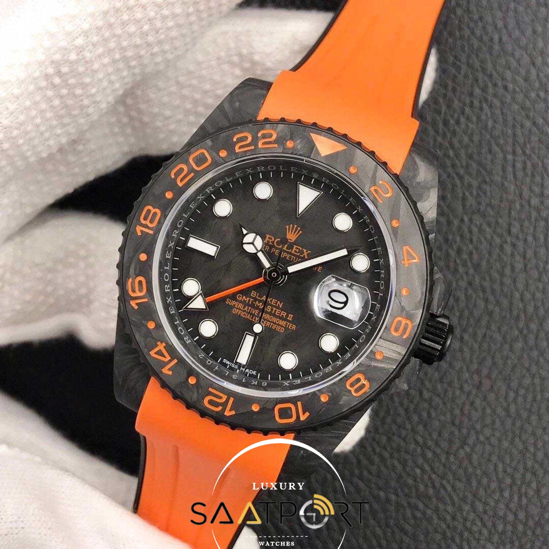 Rolex Gmt Master Karbon Kasa Orange Swiss Super Clone 3186 Eta Mekanizma