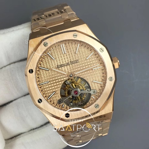 Royal Oak RG Tourbillon Rose Gold Textured Dial on SS Bracelet