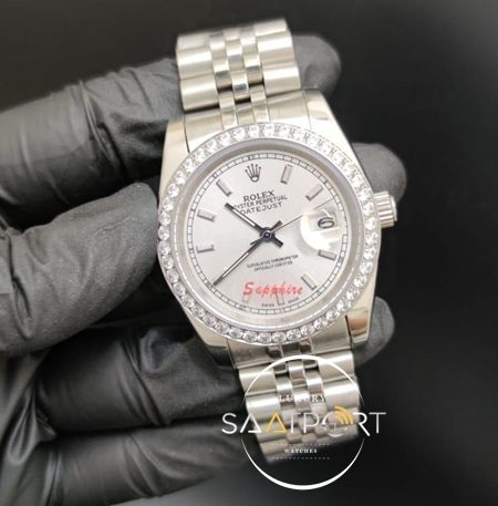 Rolex Datejust Beyaz Kadran Taşlı Bezel Jubile Kordon Otomatik Mekanizma