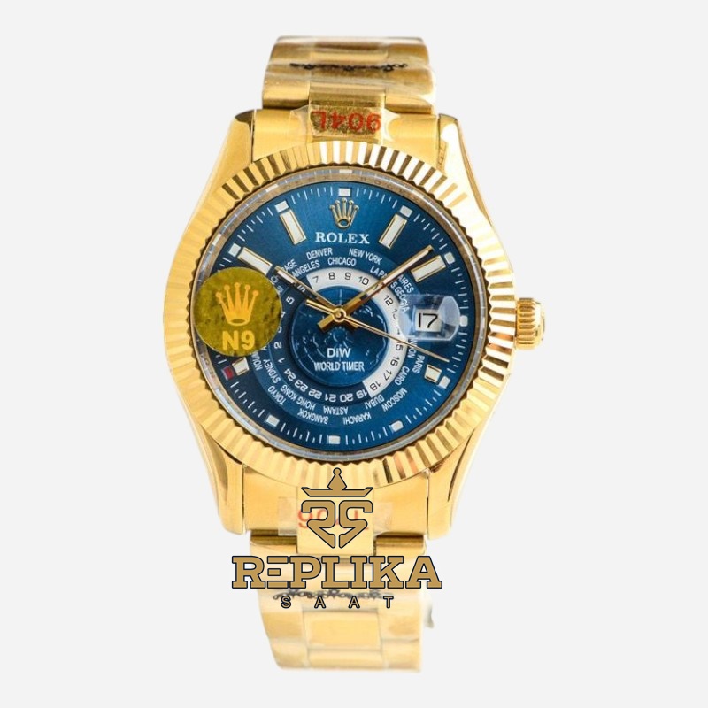 Rolex Sky-Dweller 904L Gold Diw World Timer Blue Dial 42mm Oyster Super Clone ETA