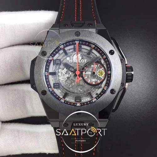 Hublot Big Bang Ferrari Unico Black Ceramic V6F Best Edition Skeleton Dial on Black Gummy Strap HUB1288