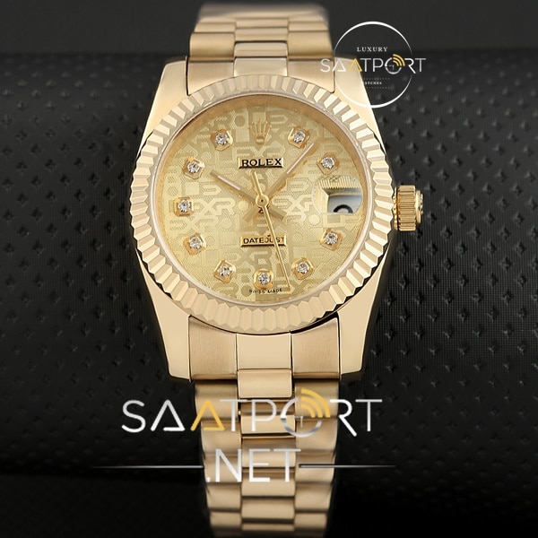 Rolex Bayan Saat Full Gold Kasa ve Taşlı Kadran