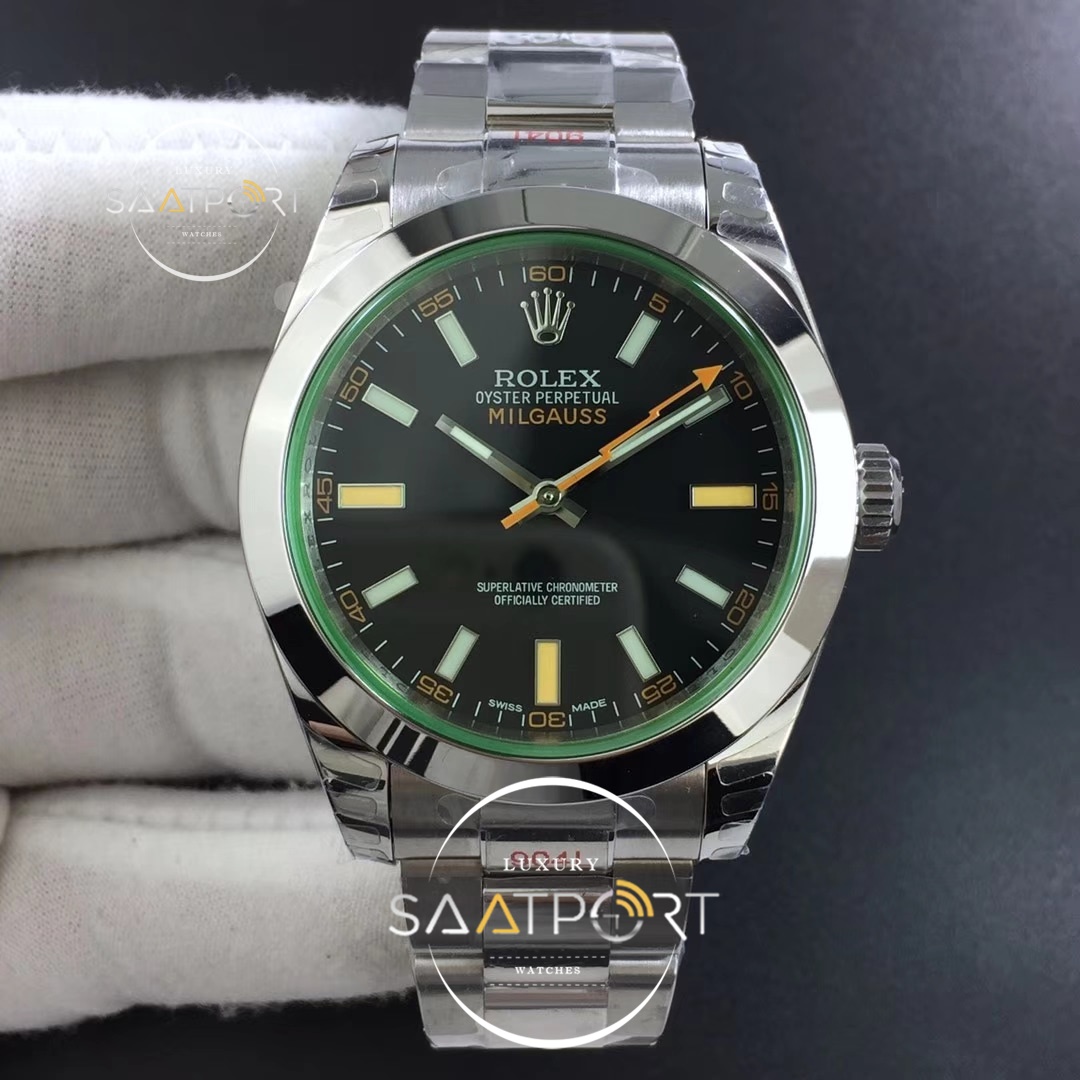 ROLEX Milgauss 116400 GV Real Green Sapphire DJF 1-1   Black Dial 2836