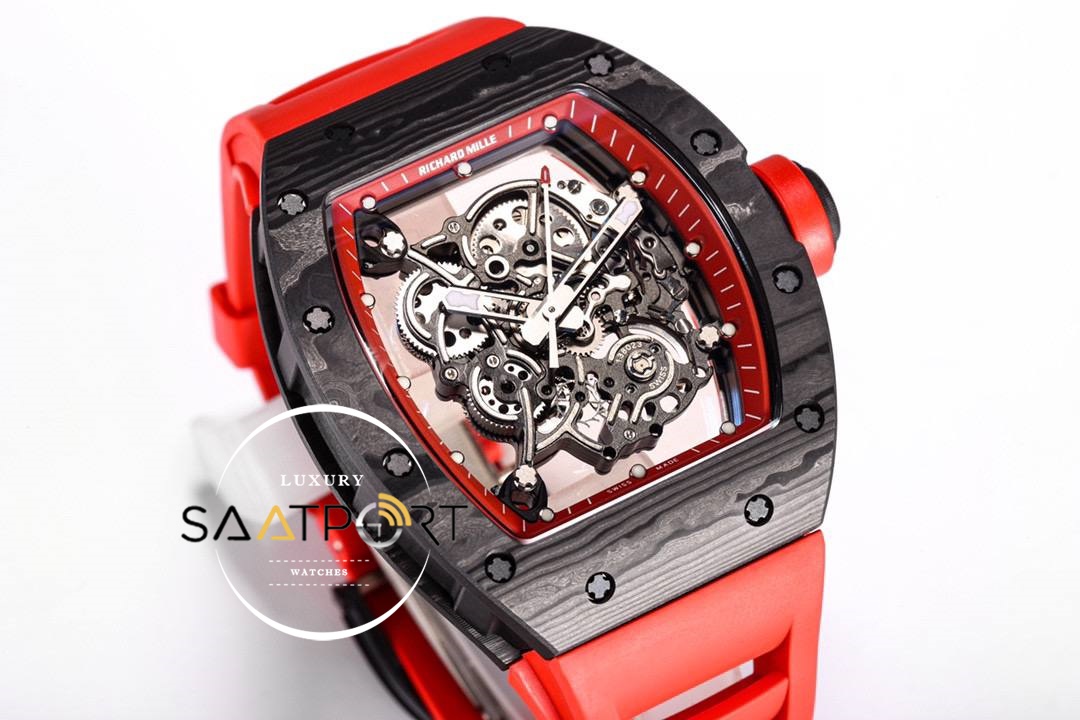 Richard Mille RM055 Carbon Kasa Kırmızı İskelet Kadran