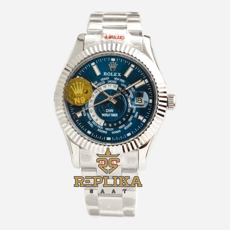Rolex Sky-Dweller 904L Diw World Timer Mavi Kadran 42mm Oyster Bracelet Super Clone ETA