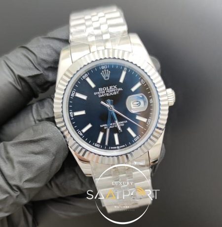 Rolex Saat Datejust Siyah Kadran Tırtıklı Bezel Çelik Jubile Kordon