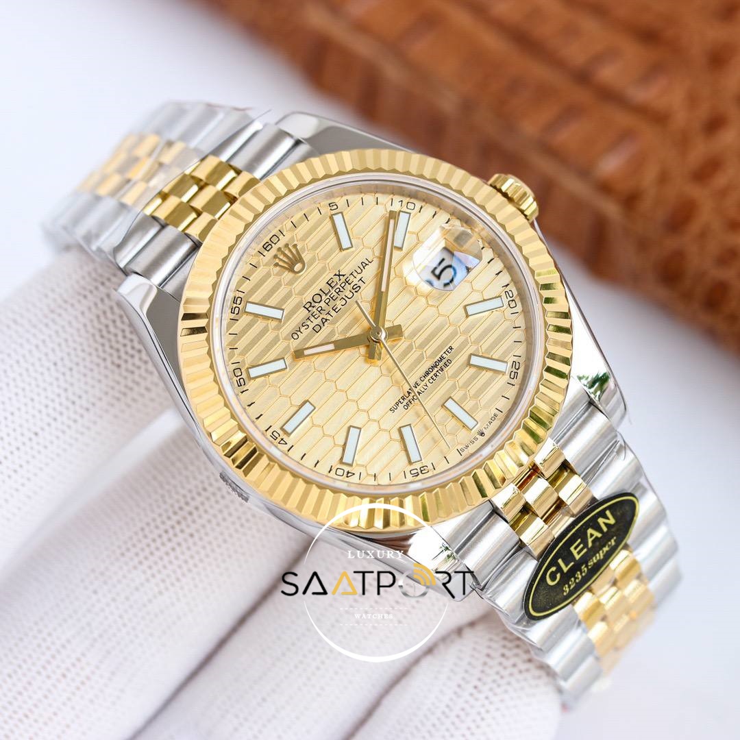 Rolex Datejust Clean Factory 41mm Desenli Gold Kadran 3235 Super Clone ETA