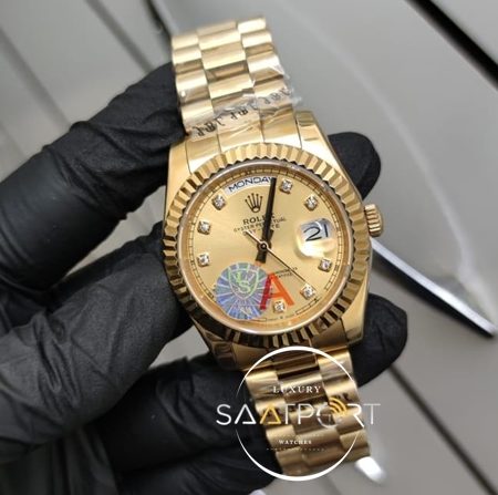 Rolex Day Date Taşlı Gold Kadran Gold Kasa Otomatik Mekanizma