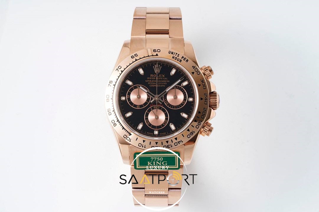 Rolex Daytona 116505 King F. 40 mm Rose Kasa Siyah Kadran Super Clone ETA