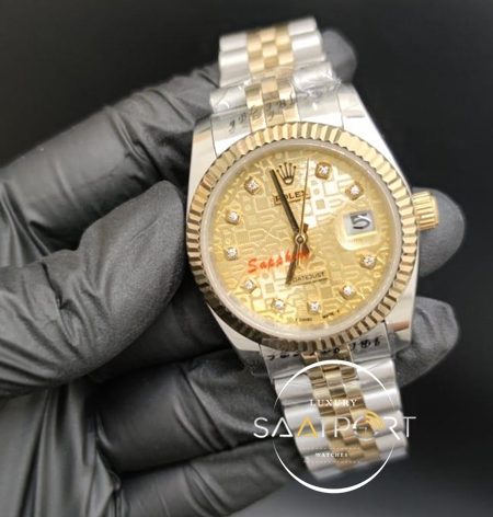 Rolex Datejust Baget Taşlı Desenli Gold Kadran Tırtıklı Bezel Jubile Kordon Otomatik Mekanizma