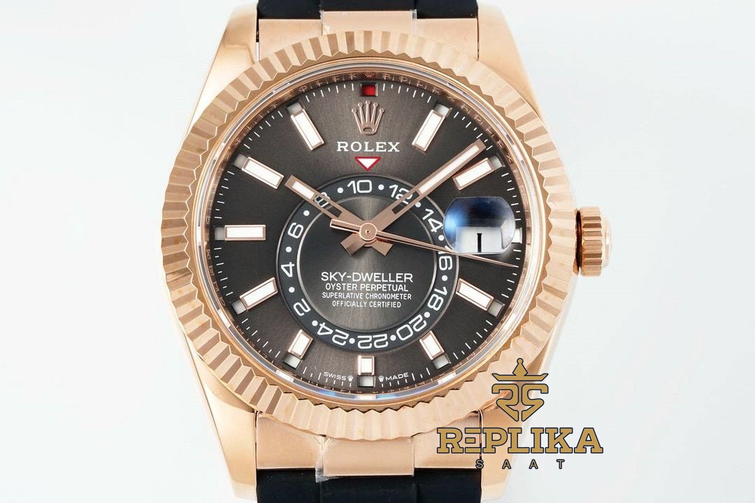 Rolex Sky Dweller 336235 Black Dial 904L Rose Oysterflex 9002 Super Clone ETA