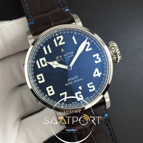 Zenith Pilot Super Clon  45mm  Blue Dial on Brown Leather Strap