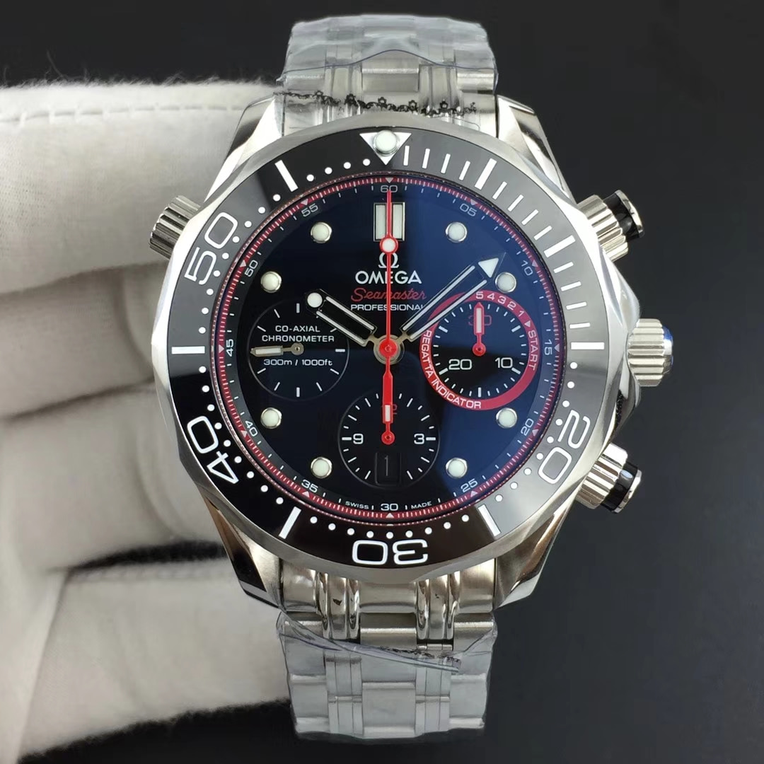 omega Seamaster 300m Chrono ACF Black Ceramic Bezel Black Dial Red Inner Bezel on  Bracelet