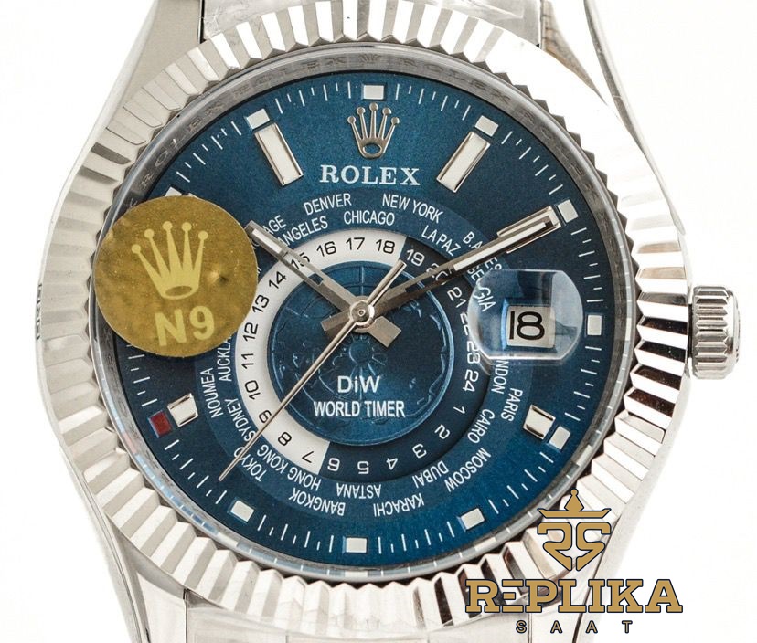 Rolex Sky-Dweller 904L Diw World Timer Mavi Kadran 42mm Oyster Bracelet Super Clone ETA