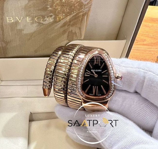 Bvlgari Yılan Serpenti Baget Taşlı Gold Kasa Siyah Kadran