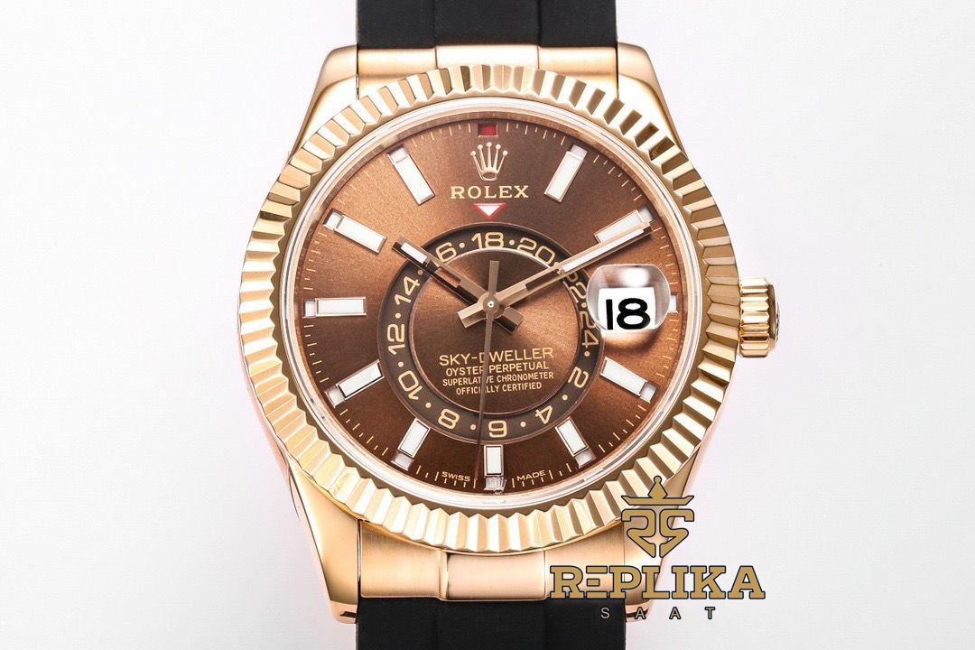 Rolex Sky-Dweller Rose 326235 Çikolata Kadran 42mm Oysterflex Super Clone ETA