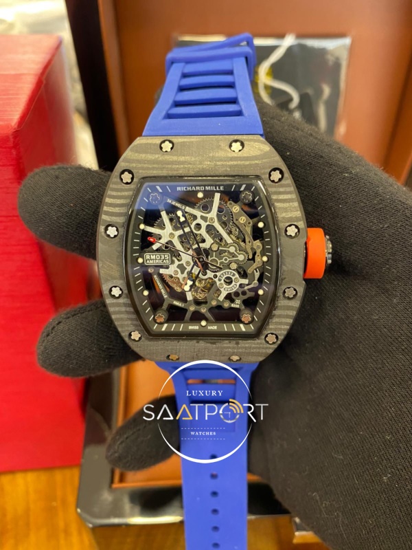 Richard Mille RM035 Karbon Kasa Mavi Silikon Kordon