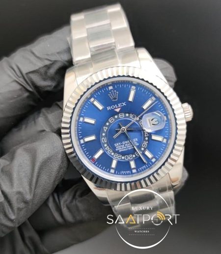 Rolex Saat Sky Dweller Mavi Kadran Çelik Kasa Otomatik Mekanizma