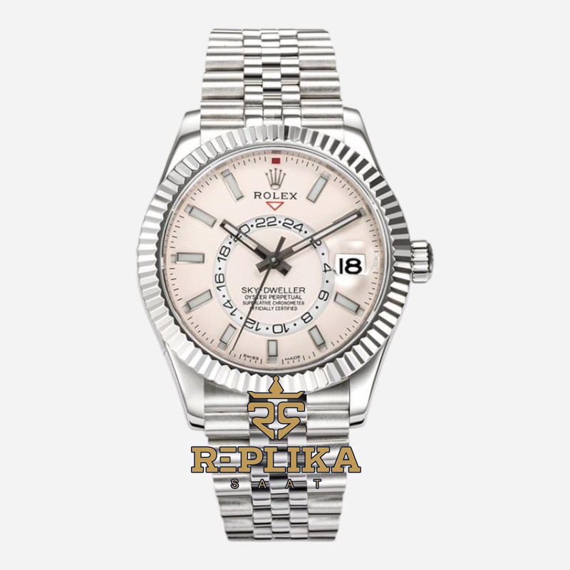 Rolex Sky Dweller 42 mm Beyaz Kadran 904L Jubilee 326934 Super Clone ETA