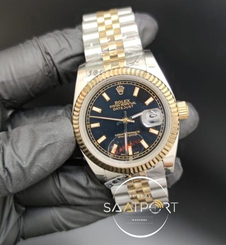 Rolex Datejust Tırtıklı Gold Bezel Siyah Kadran Jubile Kordon Otomatik Mekanizma