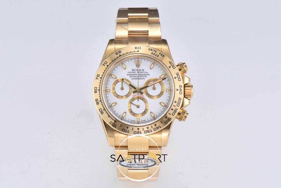 Rolex Daytona 116508 Gold Clean Factory Beyaz Kadran Super Clone