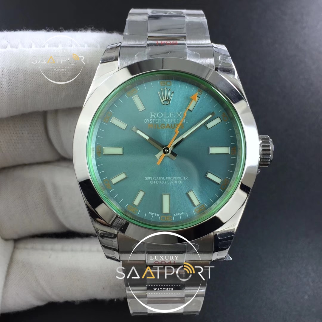 Rolex Milgauss 116400 GV Real Green Sapphire DJF 1-1 Best Edition Blue Dial on Super Clon