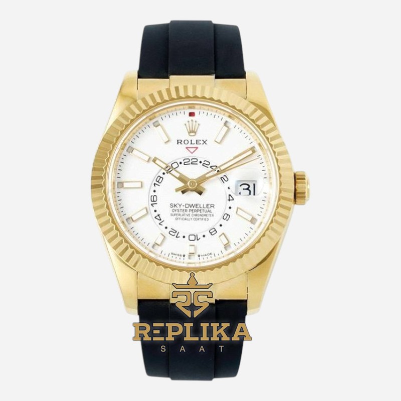 Rolex Sky Dweller 336238 Beyaz Kadran 904L Gold Oysterflex 9002 Super Clone ETA