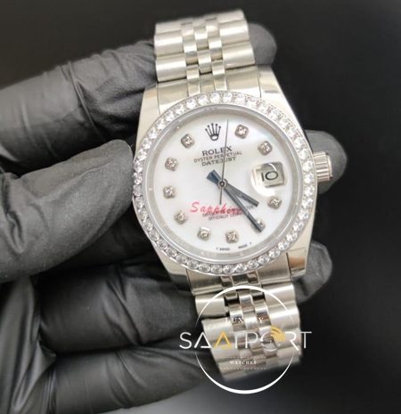 Rolex Datejust Baget Taşlı Beyaz Kadran Taşlı Bezel Jubile Kordon Otomatik Mekanizma