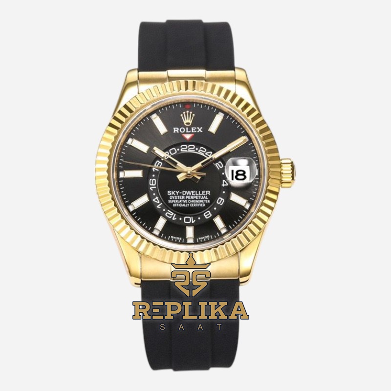 Rolex Sky-Dweller Gold 326238 Siyah Kadran 42mm Oysterflex Super Clone ETA