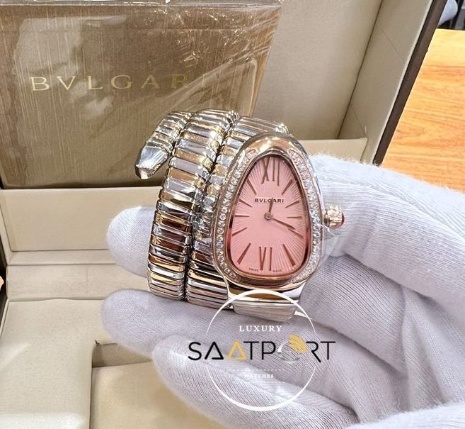 Bvlgari Serpenti Yılan Serisi Pembe Kadran Baget Taşlı Kasa