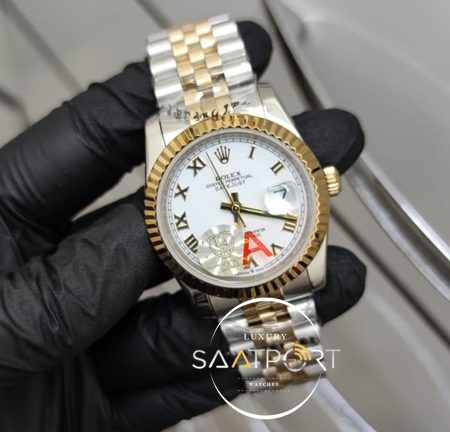 Rolex Saat DateJust Roma Rakamlı Beyaz Kadran Jubile Kordon Otomatik Mekanizma