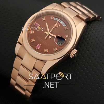 Rolex DAY-DATE 36mm Rose Gold Chocolate Ruby Diamond