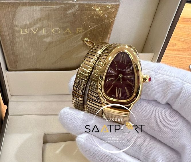 Bvlgari Serpenti Yılan Gold Kasa Roma Rakamlı Kahverengi Kadran